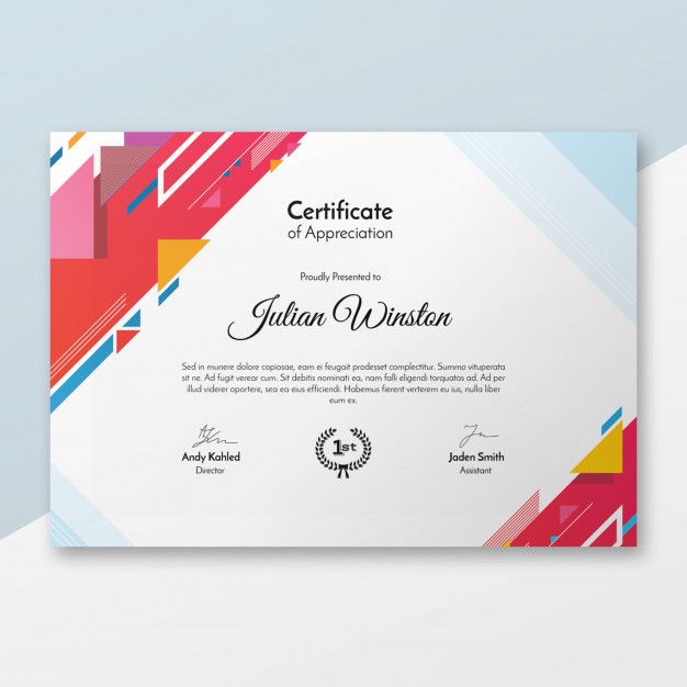 گواهینامه یا certificate لایه باز با طرح خطوط رنگارنگ و زمینه سفید و طراحی شیک و فانتزی