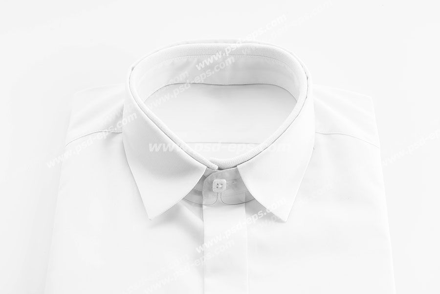 عکس با کیفیت نمای بالا از یقه پیراهن مردانه سفید رنگ ویژه استفاده در امور تبلیغاتی و تجاری طراحی کاتالوگ ، بروشور و تراکت با موضوع تولیدی لباس و پیراهن مردانه و فروش لباس مردانه