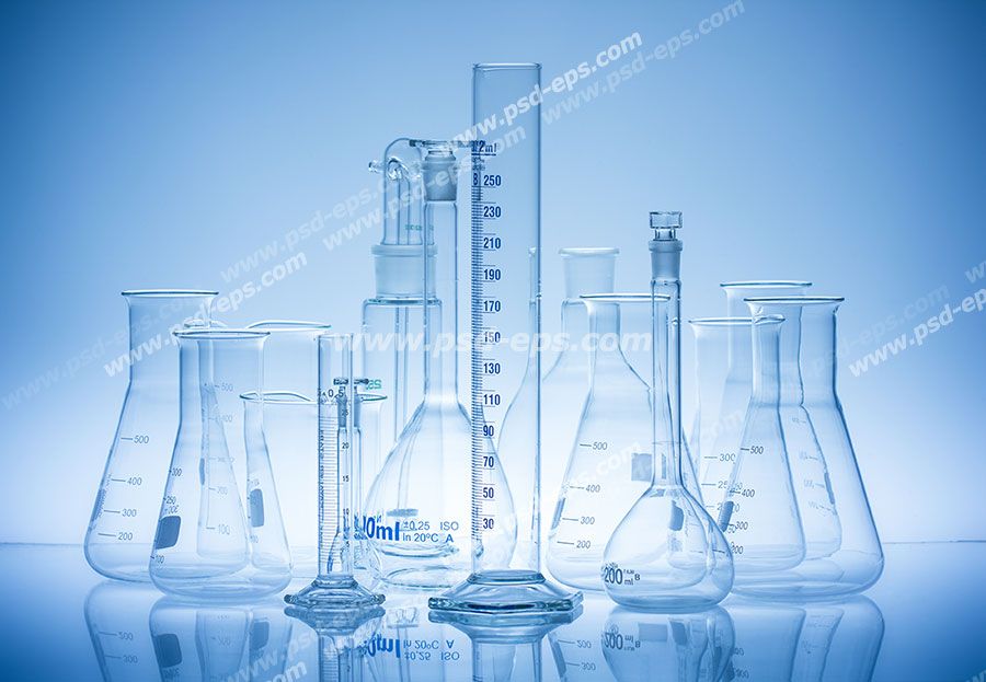 عکس با کیفیت انواع ابزار آزمایشگاه از جمله لوله آزمایش ، بشر ، ارلن ، بالن و استوانه مدرج