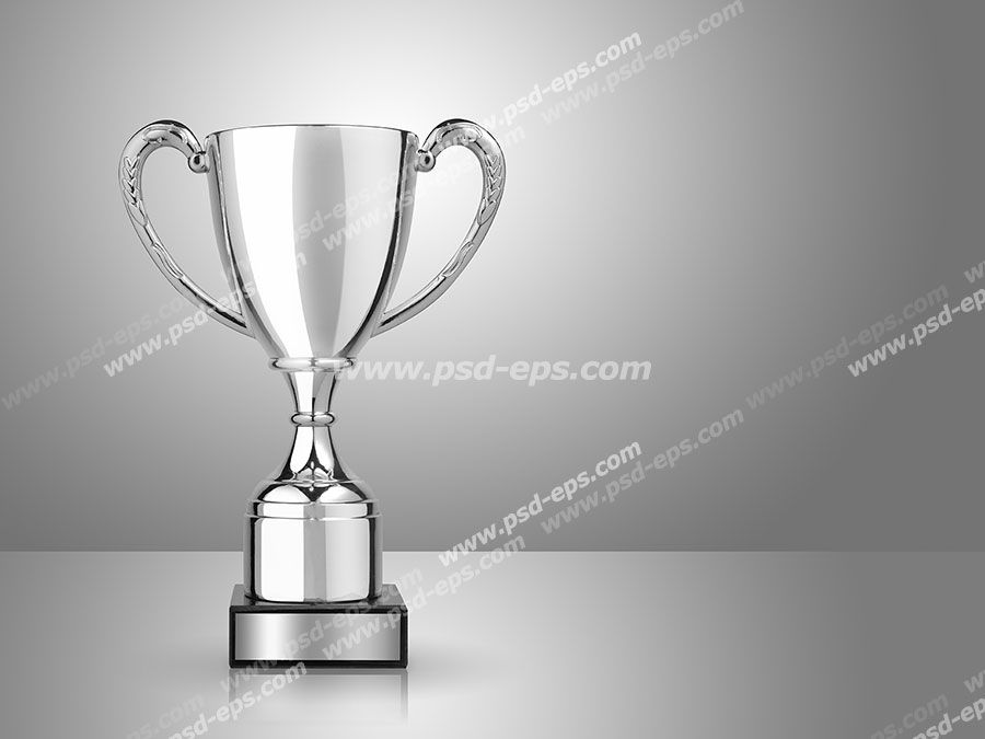 عکس با کیفیت یک کاپ نقره ای قهرمانی با زمینه خاکستری روشن