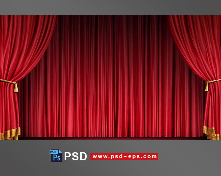 نقاشی طرح لایه باز پرده سن به رنگ قرمز به همراه دستک هایی قرمز در کنار آن