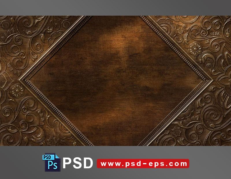 قاب یا فریم عکس لایه باز بر روی دیوار یا درب چوبی با طرح گل در حاشیه آن