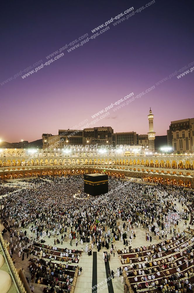 عکس با کیفیت تصویری زیبا از مسجد الحرام و کعبه در هنگام غروب آفتاب