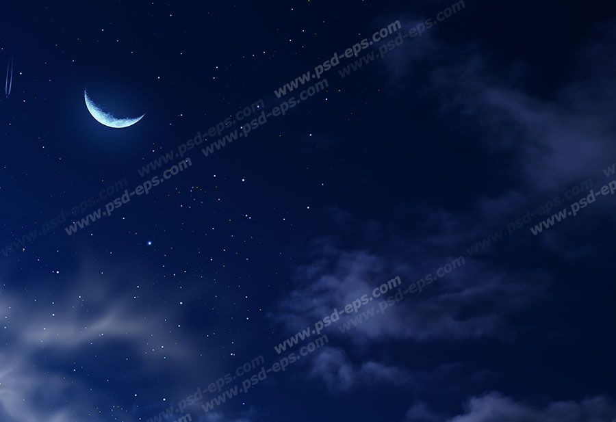 عکس با کیفیت آسمان مجازی شب یا طرح زیبا برای تایل سقف کاذب طرح آسمان شب مهتابی با ستارگان زیبا و ماه درخشان به همراه ابرهای سیاه مناسب اتاق خواب