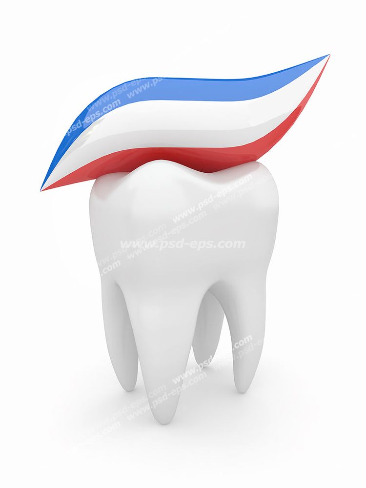عکس با کیفیت تبلیغاتی دندان بزرگ که روی آن خمیر دندان ریخته شده