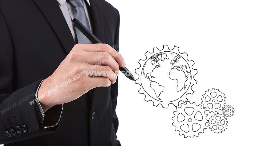 عکس با کیفیت تبلیغات مرد در حال طراحی کردن چرخ دنده