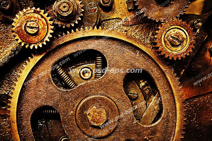 عکس با کیفیت تبلیغاتییک چرخ دنده بزرگ با چرخ دنده های کوچک اطراف آن