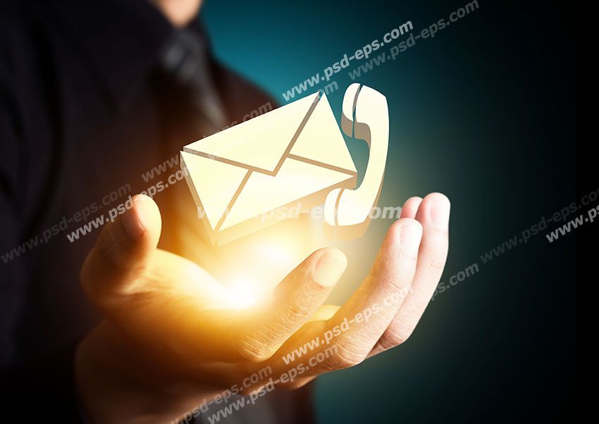 عکس با کیفیت تبلیغات نامه و تلفن در دست مرد