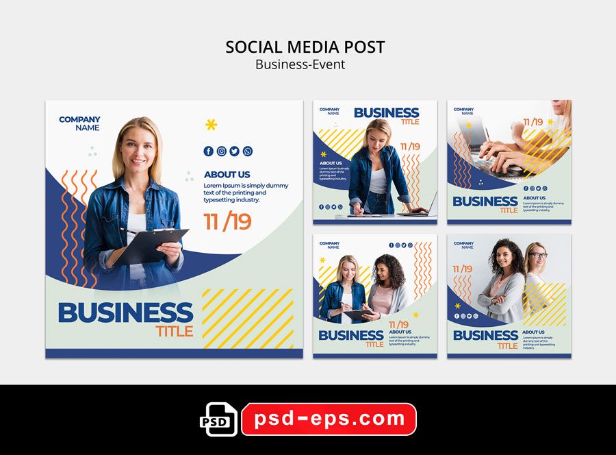 لایه باز بنر پست اینستاگرام در 5 طرح مختلف با تصاویر با کیفیت با موضوع بیزینس